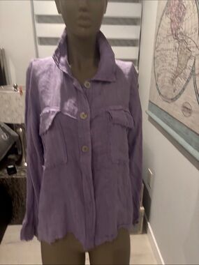 Women's Lavender Button-Front  jacket, made in Italy linen